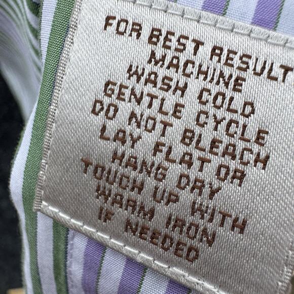 Peter Millar Mens Purple Green White Striped Long Sleeve Dress Shirt XL - Picture 6 of 6